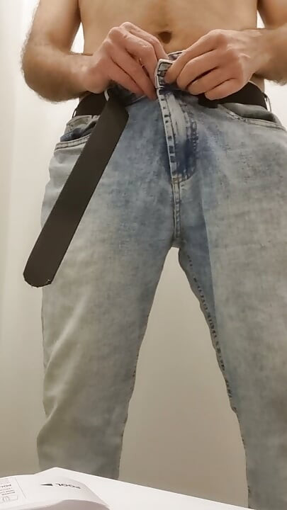 Hairy trying on clothes in the dressing room, natural bodies. Soft cock, hair and ...