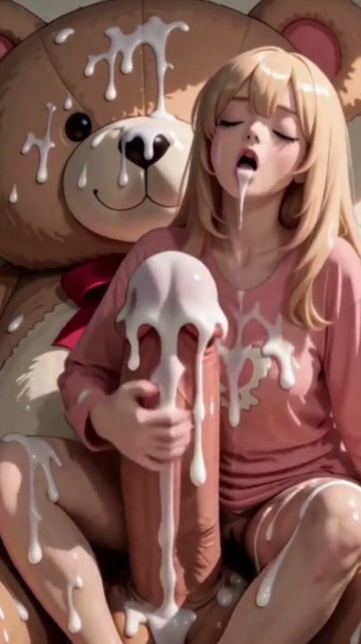 3d anime kawaii blonde girl is fucked by her big teddy bear | Clip 1