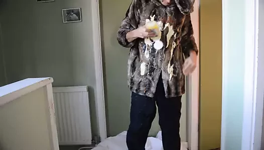 River Island fur jacket gets messy