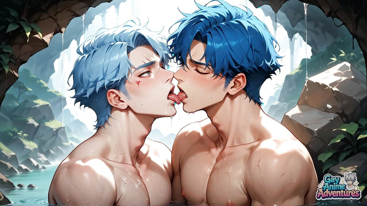 Orgia muscular de cabelos azuis em uma caverna de neve! Gay xxx pornô!