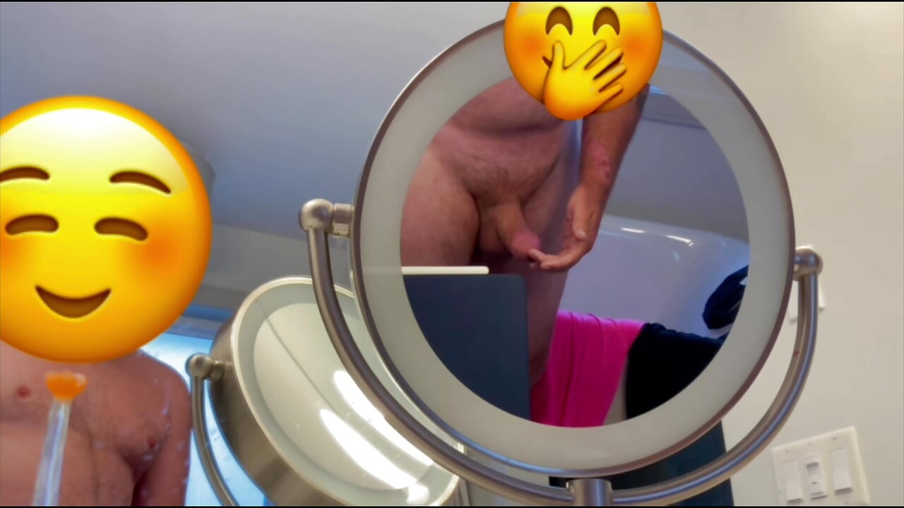 Pre-shower and shower wank with cum