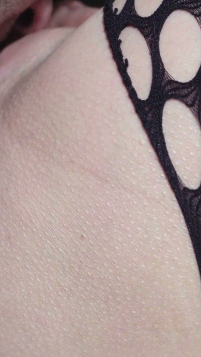 I'm wearing my fishnet stockings and he can't resist he has to lick my shaved pussy until I cum...I get too wet | Clip 2