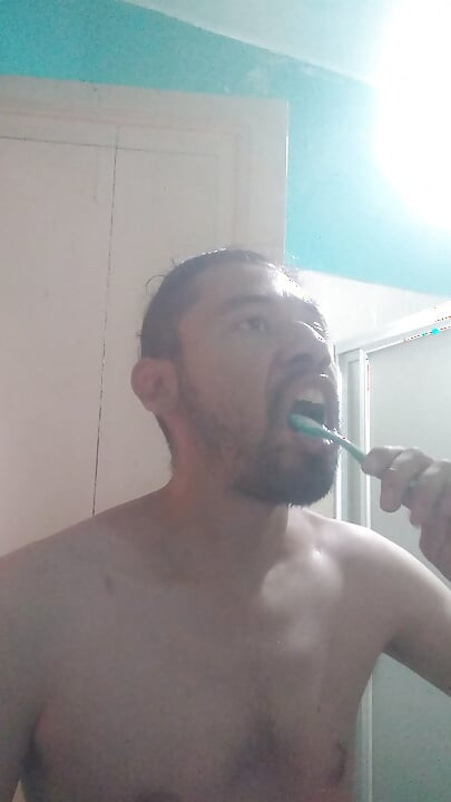 Washing my face with my bare torso