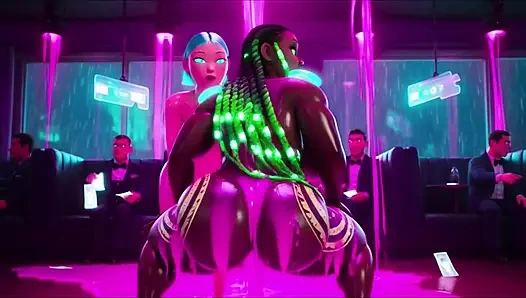 Cyberpunk neon oil twerk: çıplak şehvetli sırt dansı 2034