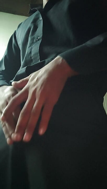 Gentle guy masterbating in office room hard big cock