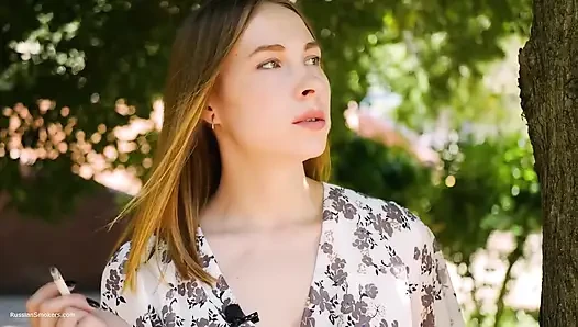 Evgeniya Is Smoking Strong 120mm Cigarette