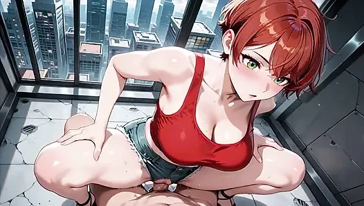 Многократные страстные кримпаи похотливой рыжеволосой красотки футуристического метро