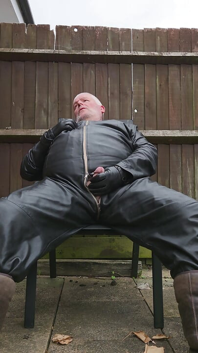 Leather Overalls in the Garden