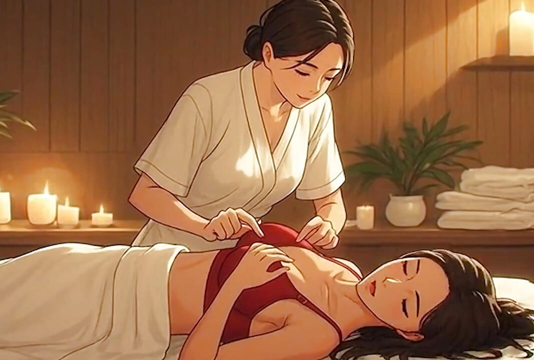 AI Generated Cartoon content, Uncensored video of mature Anime MILF, First Time Massage with Orgasm in the hotel