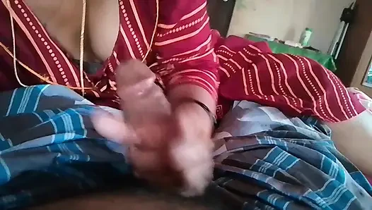 Indian village girl massages her husband's penis in her mouth