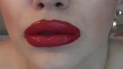 Heavy applied lipstick lips