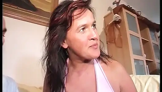 Busty German chick sprayed with jizz after hot threeway