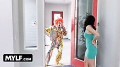 Mylf - Beautiful Milf Pissed Off By Clown She Hired For Being Late & Rides His Cock