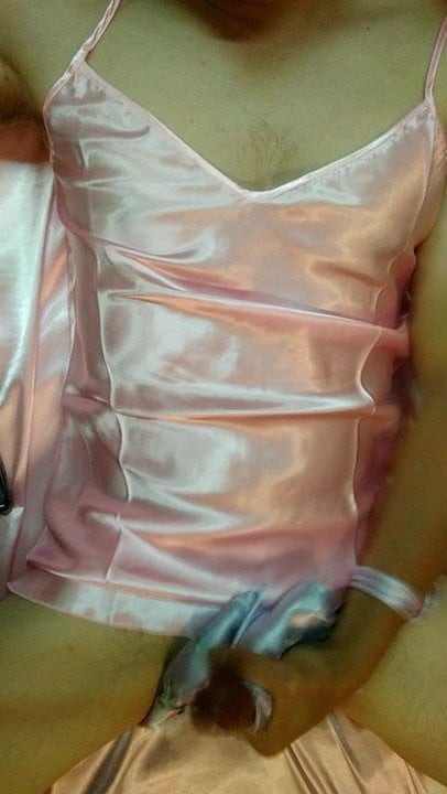 Pink satin cumshot