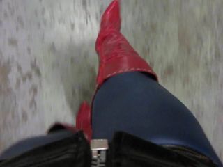 Legging skintight baru, sepatu bot paha stiletto merah strutting