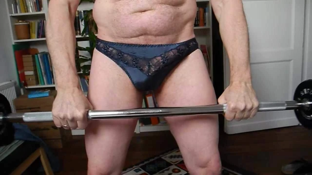 Workout in Lingerie with barbell
