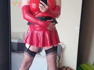 Rachel Touches Herself Up in Red Latex