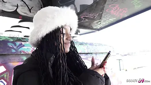 GERMAN SCOUT - No condom Anal Sex at Pick Up Casting for Black Girl Vicky Menage