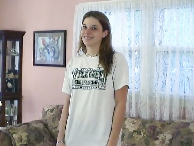Shaved pussy brunette slut amateur strips her panties off and shows her cunt