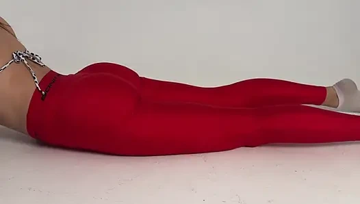 tight red leggings yoga legs