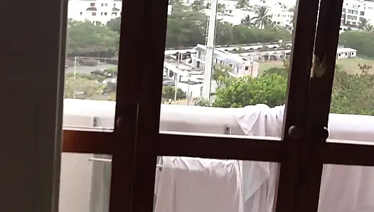 On vacation at the beach, stepmom flashes herself in front of stepson so he can jerk off while she rests