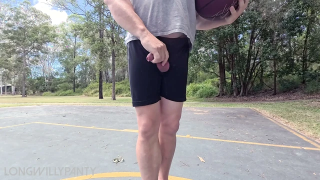 Straight guy hanging out his uncut cock at the public space.