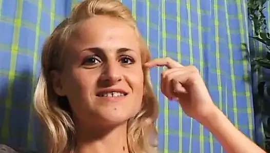 Blonde teen at casting showing her small tits