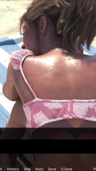 Stepson Applying Sunscreen On Stepmom Body On Beach And Massaging Her Boobs | Clip 3