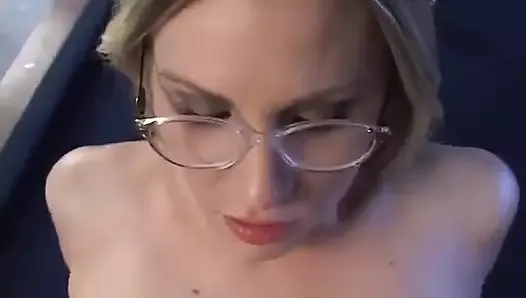 Blonde Gets Cum on Glasses by a Horny Cock