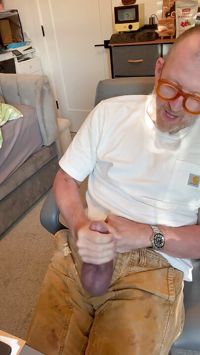Cum blast just missed my face in the home office
