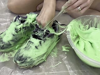 Trashing sneakers (trainers) with super sticky slime