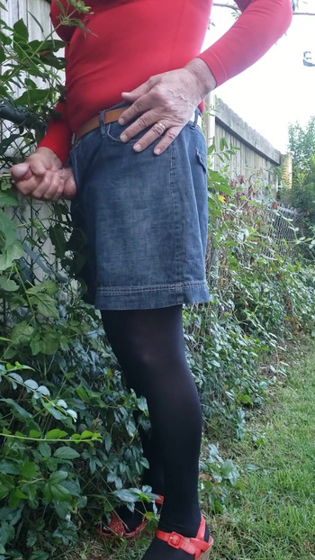 Must-share moment from "Cd outdoors in pantyhose, leotard. Urethral sound, masturbate and cum on miniskirt."