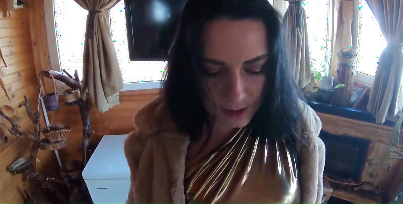 Golden Dress, Fur & Smoking Hairy Pussy, Deep Blowjob & Hard Doggy on a Freezer