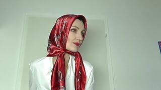 Foulard en satin, foulard, défilé de mode, clip et coaching masturbatoire