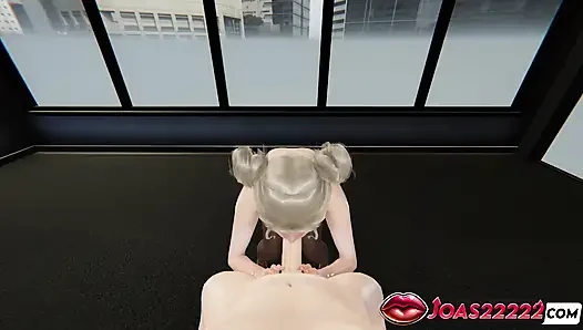 Hentai 3D: geiles büro risa zwei hände handjob, schlampiger blowjob und gloryhole, kehlenfick und cumshot