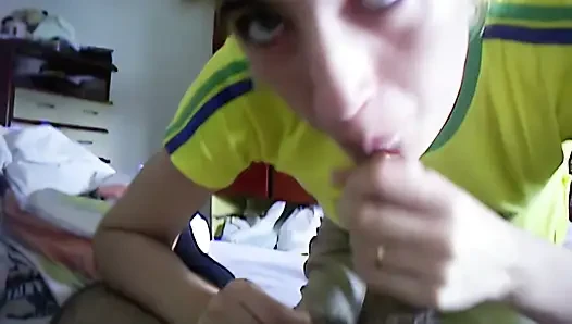 2 Vintage videos of young wife sucking cock and receiving cum in mouth, playfull.