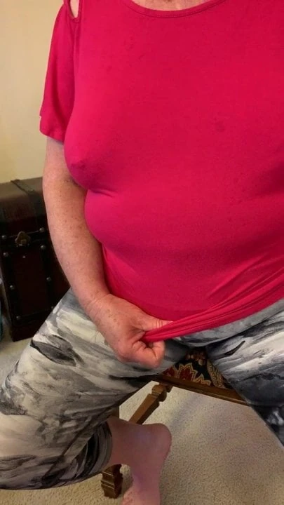 Granny Braless Pulling Tight Clothes