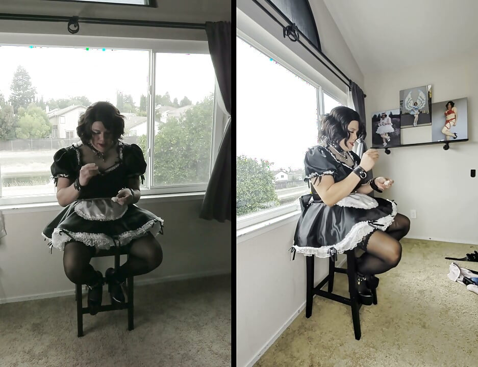 Sissy Maid Candy Rides Several of Her Huge Dildos