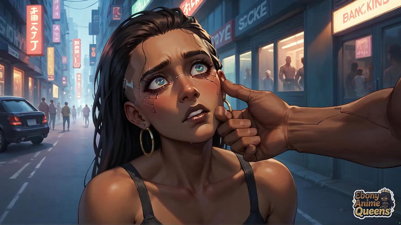 Kybernetischer ebenholz-königin, milch sprudelnder orgasmus in Neon city! Warmer dunkler hardcore-porno!