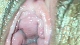 Hairy pussy full with cum