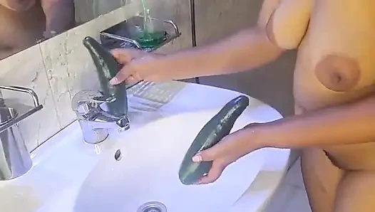 Solo Ebony Musterbate with Cucumber HD
