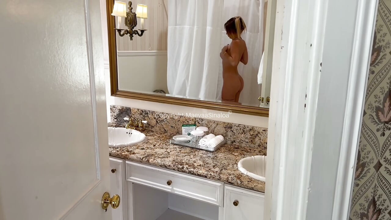 My stepbrother watches me in the shower while I finger my ass, and I end up draining his balls.