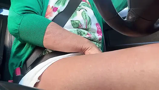Horny hot mature milf on her way to the office rubs her juicy pussy with her hand between her sexy legs