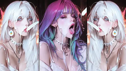 Аниме-персонажи получают их лица тщательно покрытые спермой.