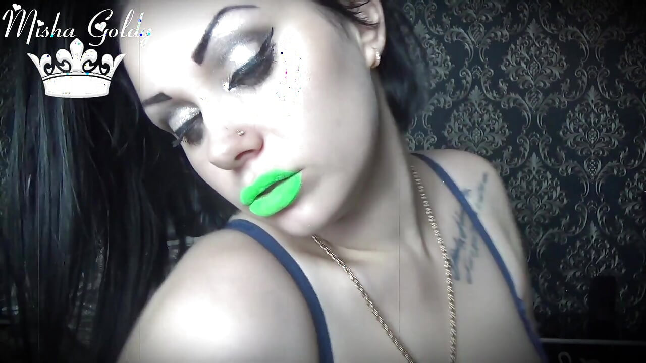 Neon green lipstick slave worship