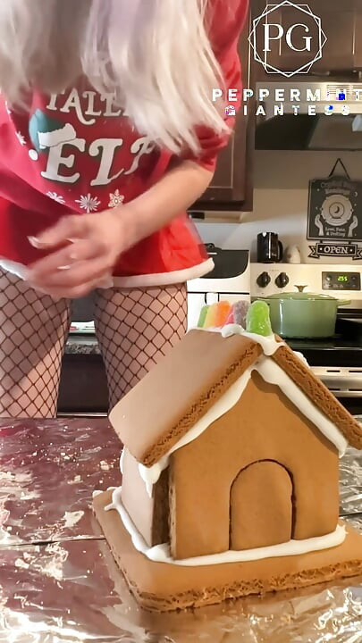 73 Giantess in 8-inch Heels Decorates a Gingerbread Village