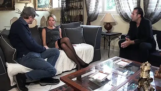 Classy milf Caroline Stines fucked by two guys