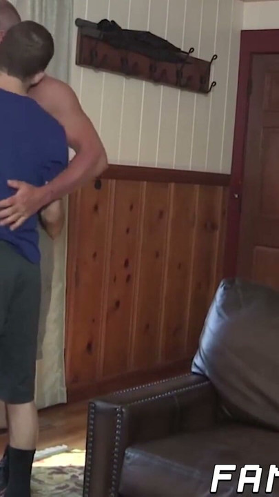 Hunky stepdad spitroasted by stepsons after chopping wood | Clip 1