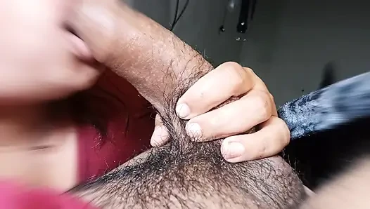 How delicious and fun it is to play with my mouth and the skin of my stepbrother's penis
