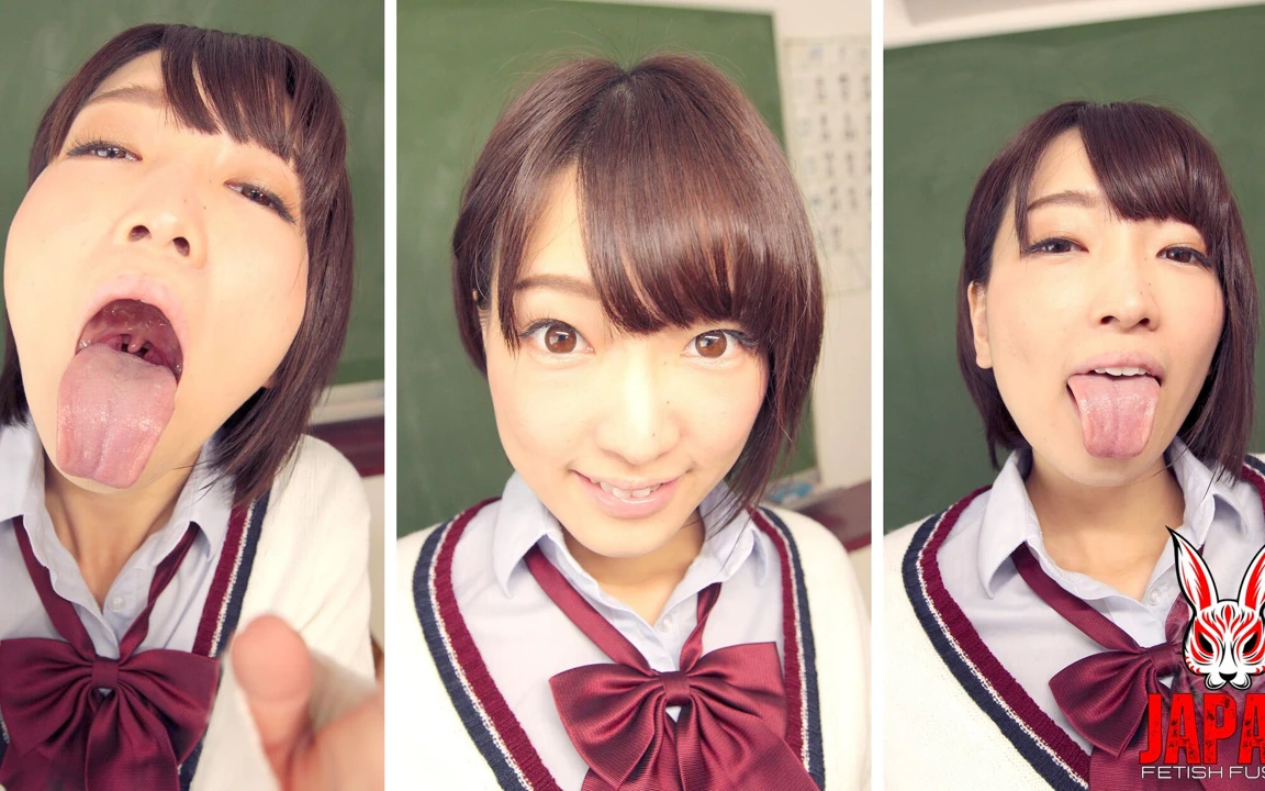 在教室里，穿着制服的Ameri Hoshi用湿透的嘴唇困你